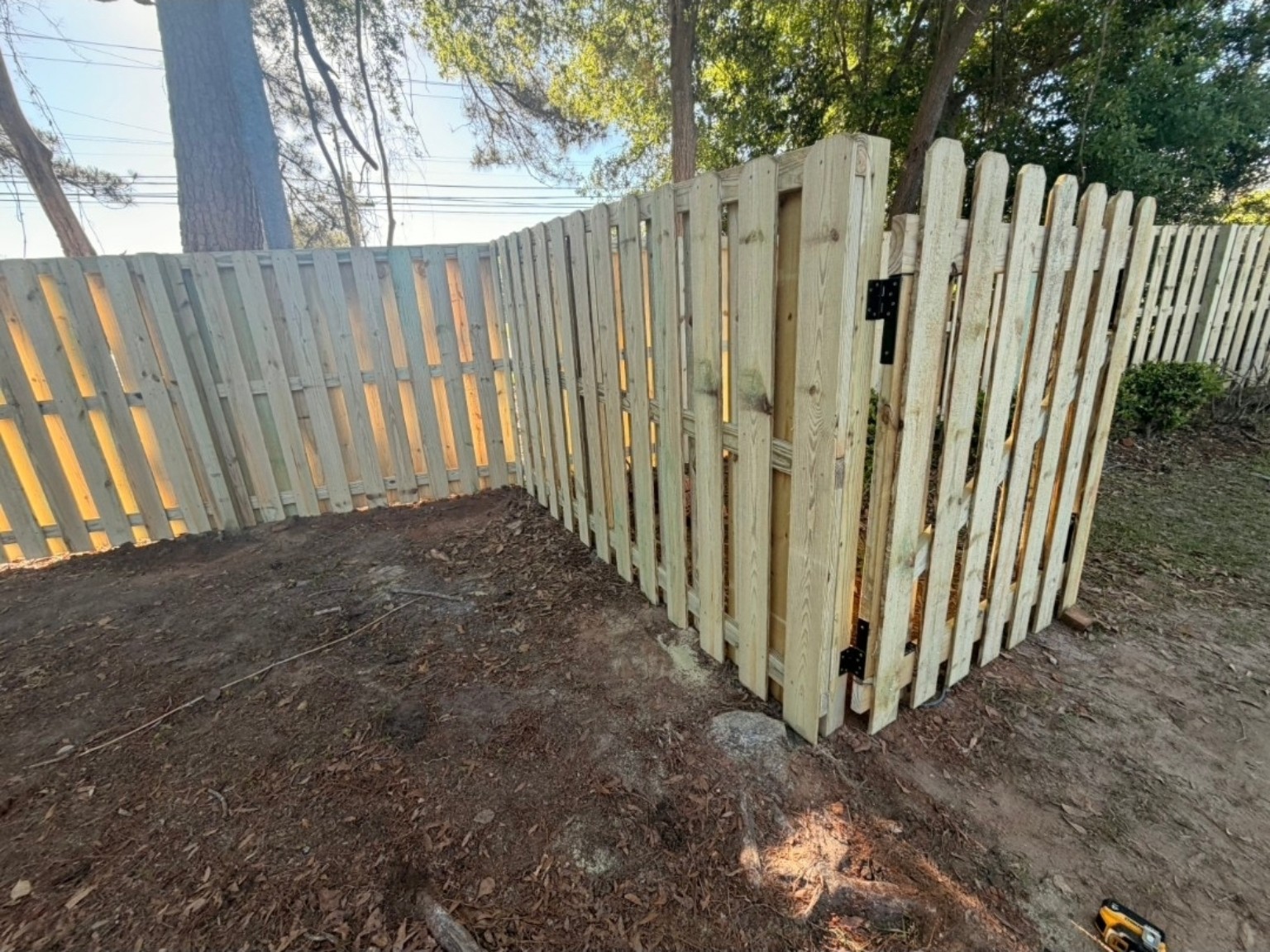 Custom wood picket fence and walk-through gate